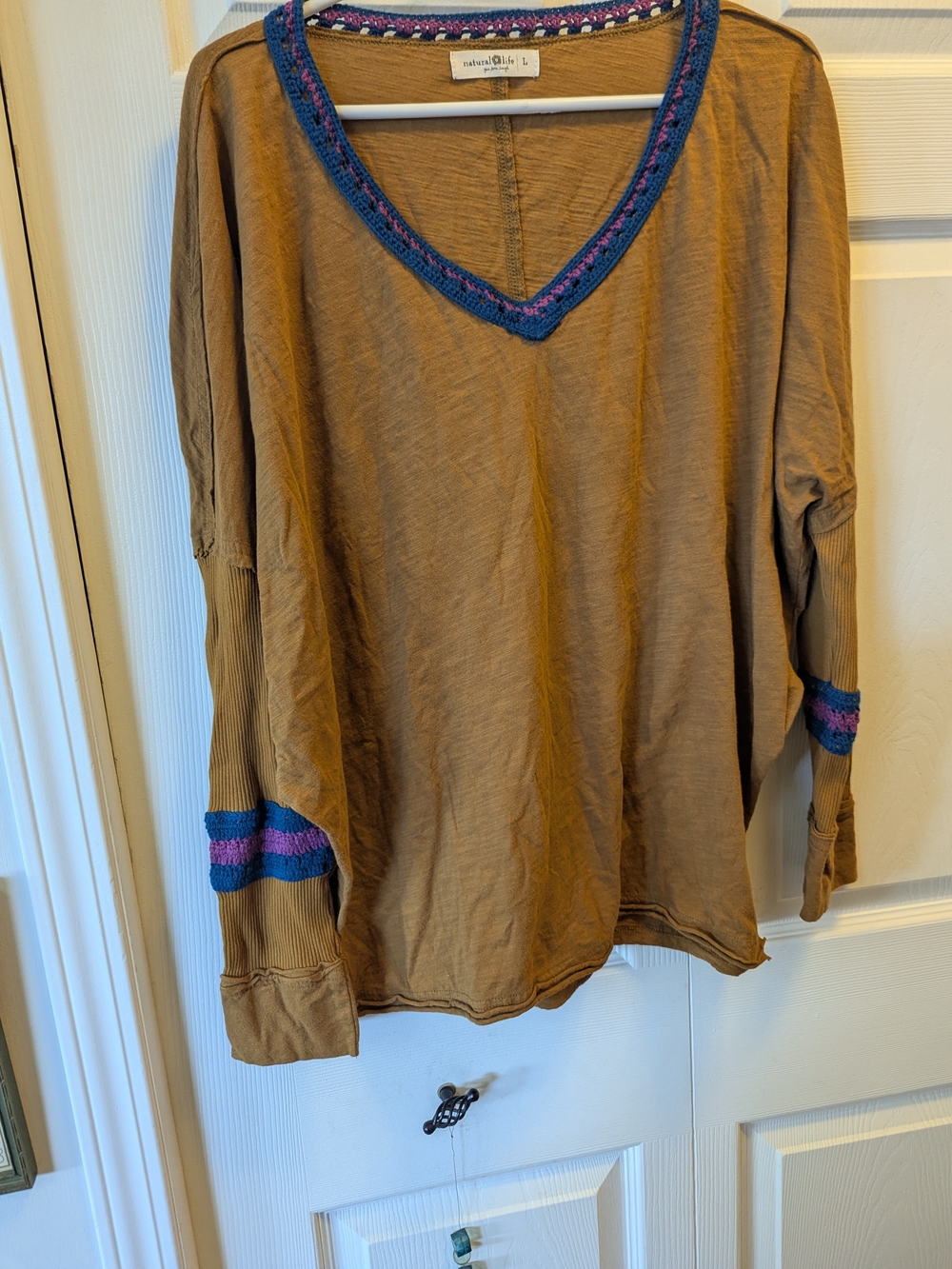 NATURAL LIFE Harvest Gold Long Sleeve Top with Blue and Purple Trim